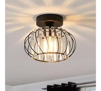 ANWIO Lámpara de Techo de Cristal, Lampara Pasillo Techo Cristal con 1 E27 Base, Plafones de Techo Modernos Negro, Lampara Techo Crystal para Entrada, Cocina,Salones, comedores(22.5CM,Sin Bombilla)