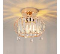 ANWIO Lámpara de Techo de Cristal, Lampara Pasillo Techo Cristal con 1 E27 Base, Plafones de Techo Modernos Dorado, Lampara Techo Crystal para Entrada, Cocina,Salones, comedores(22.5CM,Sin Bombilla)