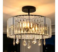 ANWIO Lámpara de Techo de Cristal, Lampara Salon Techo Cristal con 3 E27 Bases, Plafones de Techo Modernos Negro de Mayor Tamaño,Candeeiro Teto para Dormitorio, Cocina,Comedores(36.5CM, Sin Bombilla)