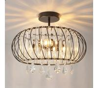 ANWIO Lámpara de Techo de Cristal, Lampara Techo Dormitorio Cristal con 3 E14 Base, Lámpara Colgante Moderna Negro, Lampara Techo Crystal para Salon, Cocina, Comedor(40CM, Sin Bombilla)