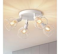 ANWIO Lampara Techo Con 4 Focos Base Redonda, Focos LED Interior Techo Giratorios E14, Lámparas de Techo Blanco, Foco de Pared para Interior Iluminación para Dormitorio Pasillo Cocina (Sin Bombilla)