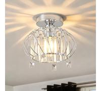 ANWIO Lamparas de Techo de Cristal, Lampara Pasillo Techo Cristal con 1 E27 Base,Lampara Techo Crystal, Lámpara Colgante Moderna Plateado para Entrada,Cocina,Comedores,Dormitorio(22.5CM, Sin Bombilla)