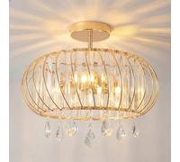ANWIO Lamparas Techo Salon, Lámpara de Techo de Cristal con 3 E14 Base, Lámpara Colgante Moderna Dorado, Lampara Techo Crystal con Dormitorio, Cocina, Comedor(40CM, Sin Bombilla)