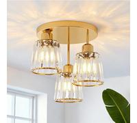 ANWIO Luz De Techo de Cristal Dorado, Plafones de Techo Modernos E27, Lampara Techo Dormitorio está Equipada con 3 Pantallas de Vidrio, Candeeiro Teto Ideal con Salones, Cocina,Baño(Sin Bombilla)