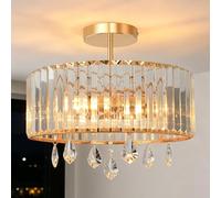 ANWIO Plafones de Techo de Cristal E27, Lámpara de Techo Dorado, Lampara Salon Techo Cristal con 3 Bases, Candeeiro Teto de Mayor Tamaño Ideal para Dormitorio,Cocina,Comedores(36.5CM, Sin Bombilla)