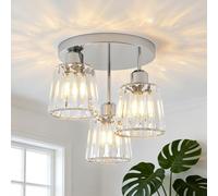 ANWIO Plafones de Techo de Cristal Plateado,Lámpara de Techo Modernos E27, Lampara Techo Dormitorio está Equipada con 3 Pantallas de Vidrio,Candeeiro Teto Ideal con Salones,Cocina,Baño(Sin Bombilla)
