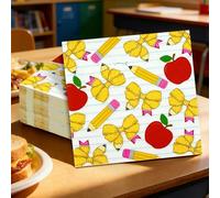 AnyDesign Servilletas de papel para el regreso a clases, servilletas de almuerzo, con lazo de lápiz, manzanas, cuaderno, postre, cena, toallas de mano para el primer día de escuela, suministros de