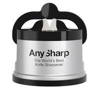 AnySharp Afilador de Cuchillos, Seguridad sin Manos, Ventosa, Afila con Seguridad Todos los Cuchillos de Cocina, Ideal para Acero Endurecido y Dentados, El Mejor del Mundo, Compacto, Plata