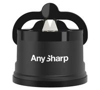 AnySharp Afilador de Cuchillos, Seguridad sin Manos, Ventosa, Afila con Seguridad Todos los Cuchillos de Cocina, Ideal para Acero Endurecido y Dentados, El Mejor del Mundo, Compacto, Negro