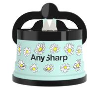 AnySharp Afilador de Cuchillos, Seguridad sin Manos, Ventosa, Afila con Seguridad Todos los Cuchillos de Cocina, Ideal para Acero Endurecido y Dentados, El Mejor del Mundo, Margaritas Azules