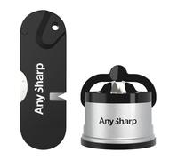 AnySharp Pacquete Afilador Compacto de Cuchillos Cocina/Tácticos, Succión PowerGrip, Apto Acero Endurecido/Serrados, Actividades Aire Libre, Plata