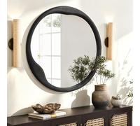 AOAOPQ Espejo de pared de 28 pulgadas, color negro, espejo circular para baño, marco de madera, espejos decorativos modernos para dormitorio, sala de estar, entrada