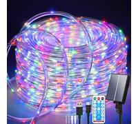 Aofonchy Solar Luces de Cuerda de Tubo Exterior, 20M 200LEDs Impermeable Cuerda Luce de Tubo con 8 Modos & USB, Manguera Guirnaldas Luces Control Remoto para Jardín Terraza Patio Navidad Fiesta