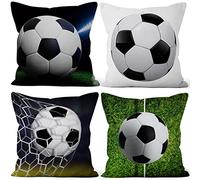 Aoihrraan 41x41cm Juego de 4 Fútbol Fundas De Cojín Fútbol Verde Césped Fútbol Campo Cuadrado Lino Funda De Almohada Decoración Hogar para Fútbol Juego Decoración Chico Sofá Dormitorio Exterior Sofá