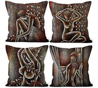 Aoihrraan 46x46cm Juego de 4 Fundas de Cojin Mujeres Cuerpo Obra De Arte Cuadrado Lino Decorativo Arte Viejo Áspero Grung Funda De Almohada Pour Chambre Lit Salon Extérieur Canapé Jardin Voiture