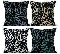 Aoihrraan 50x50cm Juego de 4 Estampado de Leopardo Fundas de Cojin Animal Piel Patrón Cuadrado Decorativo Corto De Felpa Suave Funda De Almohada Dormitorio Exterior Jardín Canapé Balcón Patio Sofá