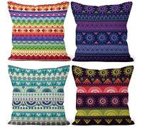 Aoihrraan 50x50cm Juego DE 4 Estilo Boho Fundas DE Cojin Vistoso Bohemio Mándala Étnico Patrón Cuadrado Corto De Felpa Suave Funda De Almohada Decoración Hogar Dormitorio Exterior Canapé Coche Sofá