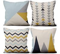 Aoihrraan 50x50cm Juego DE 4 Fundas DE Cojin Azul Claro Blanco Moderno Geométrico Patrón Cuadrado Decorativo Corto Felpa Suave Funda De Almohada Cortijo Dormitorio Exterior Canapé Jardín Patio Sofá