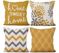 Aoihrraan 50x50cm Juego DE 4 Fundas DE Cojin Dulce Hogar Moderno Floral Geométrico Patrón Cuadrado Decorativo Corto Felpa Suave Funda De Almohada Cortijo Dormitorio Exterior Jardín Canapé Patio Sofá