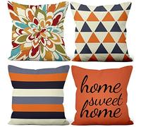 Aoihrraan 50x50cm Juego de 4 Fundas de Cojin Dulce Hogar Naranja Beige Geométrico Patrón Cuadrado Decorativo Corto De Felpa Suave Funda De Almohada Dormitorio Exterior Jardín Canapé Patio Sofá
