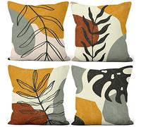 Aoihrraan 50x50cm Juego de 4 Fundas de Cojin Naranja Blanco Gris Moderno Geométrico Patrón Cuadrado Corto Felpa Suave Funda De Almohada Dormitorio Exterior Jardín Canapé Balcón Silla Patio Sofá