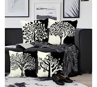 Aoihrraan 50x50cm Juego de 4 Fundas de Cojin Negro Blanco Árbol Cuadrado Corto Felpa Suave Funda De Almohada Decoración Hogar Dormitorio Casa Campo Exterior Jardín Canapé Balcón Silla Patio Sofá