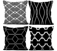 Aoihrraan 50x50cm Juego DE 4 Fundas DE Cojin Negro Blanco Moderno Geométrico Patrón Cuadrado Decorativo Corto Felpa Suave Funda De Almohada Cortijo Dormitorio Exterior Jardín Canapé Patio Sofá Coche