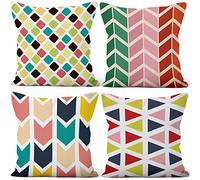 Aoihrraan 50x50cm Juego de 4 Fundas de Cojin Vistoso Flecha Geométrico Patrón Cuadrado Decorativo Corto De Felpa Suave Funda De Almohada Dormitorio Exterior Jardín Canapé Balcón Silla Patio Sofá