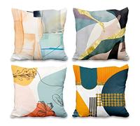 Aoihrraan 55x55cm Juego de 4 Estilo Mid Century Fundas De Cojín Moderno Azul Marino Naranja Boho Abstracto Geométrico Cuadrado Decorativo Corto Felpa Suave Funda De Almohada Exterior Jardín Sofá