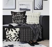 Aoihrraan Fundas de Cojines Juego de 4, Blanco Y Negro Geometría Dulce Hogar Minimalista Cuadrado Corto De Felpa Suave Funda De Almohada para Sofá Dormitorio Silla Coche Decoración del Hogar 60x60cm