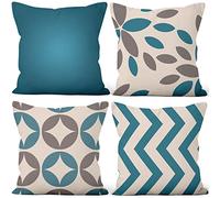 Aoihrraan Fundas de Cojines Juego de 4, Geometría Minimalista De Cian Oscuro Y Gris Cuadrado Corto De Felpa Suave Funda De Almohada para Sofá Dormitorio Silla Coche Decoración del Hogar 40x40cm