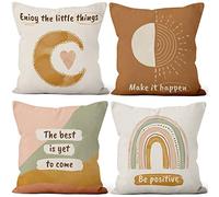 Aoihrraan Fundas de Cojines Juego de 4, Sun Moon Y Rainbow Disfrutan De Life Love Heart Cuadrado Corto De Felpa Suave Funda De Almohada para Sofá Dormitorio Silla Coche Decoración del Hogar 45x45cm