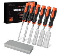 AojSup Juego De Cinceles Para Madera De 6 Piezas, Incluye Juego De Cinceles Afilados (6, 12, 19, 25, 32, 38mm) y Piedra De Amolar, Juego De Cinceles Para Madera Con Tapa De Impacto De Metal Resistente