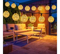 AONAT Guirnalda Luces LED Marroquí Solar 7M 50 Bolas Metálicas Blanco Cálido,IP65 Impermeable con 8 Modos,Guirnalda Decorativa para Jardín Terraza Fiesta Boda Interior y Exterior