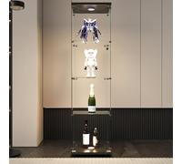 AONYAYBM vitrina de cristal de 4 pisos, vitrina de 164 cm para sala de estar, armario de colección moderno de cristal, vitrinas para colección, mueble con cerradura de seguridad y luces LED, negro