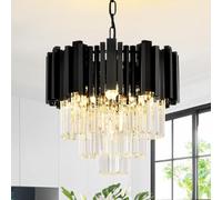 AOOCHOK Lámpara Colgante Cristal Negro Piano 40cm, Pequeña Suspensión Moderna para Recibidor, Pasillo, Balcón, Porche, Terraza, Comedor, E14 x 4