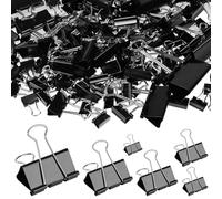 AOOSU Clips Plegables Oficina Negras, 205 Unidades Pinzas Plegables Metálicas Reutilizables, Pinzas Clips Estables con Brazos Plegable para Documentos, Oficina, 15mm 19mm 25mm 32mm 41mm 51mm