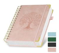 AOOSU Cuadernos de Espiral, Cuaderno A5 de 300 Páginas, Bloc de Notas con Tapa Dura Gomas Elásticas 100 g/M² Papel Patrón de Cuadros para Escribir, Trabajar, Estudiar, Agenda (Rosa)