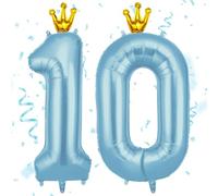 AOOSU Globo Cumpleaños Azul Corona, 101cm Globos Número 10, 40 Inch Globo Numeros Gigante, Grande Globos Foil Inflar con Helio o Aire para Niño Niña Adultos La Boda Aniversario Cumpleaños Fiestas