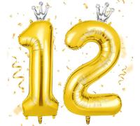 AOOSU Globo Cumpleaños Oro Corona, 101cm Globos Número 12, 40 Inch Globo Numeros Gigante, Grande Globos Foil Inflar con Helio o Aire para Niño Niña Adultos La Boda Aniversario Cumpleaños Fiestas