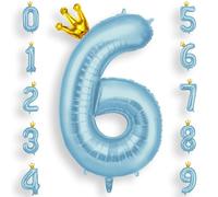 AOOSU Globo Número 6, Azul Cumpleaños Numbers Globo con Corona 101 cm Grande Foil Globos 40 Inch Helio Globos para Decoraciones de Fiestas Cumpleaños, Aniversario de Graduación (6, Azul)