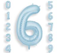 AOOSU Globo Número 6, Macaron Azul Cumpleaños Numbers Globo 101 cm Grande Foil Globos 40 Inch Helio Globos para Decoraciones de Fiestas Cumpleaños, Aniversario de Graduación (6, Macaron Azul)