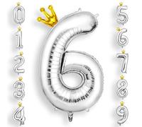 AOOSU Globo Número 6, Plata Cumpleaños Numbers Globo con Corona 101 cm Grande Foil Globos 40 Inch Helio Globos para Decoraciones de Fiestas Cumpleaños, Aniversario de Graduación (6, Plata)