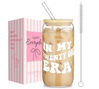 AOOTE Vasos de Cerveza con Forma de Lata,500 ml Taza de Té Burbuja con Tapas Herméticas de Bambú,Pajita,Cepillo de Limpieza,Taza de Viaje Creativa de 21 Cumpleaños,Regalos para Niñas,Mujeres y Amigos
