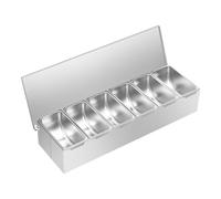 AOOUNGM Caja de especias de acero inoxidable con 6 compartimentos, recipiente para especias de acero inoxidable con tapa, recipiente para ingredientes con insertos extraíbles, caja de almacenamiento