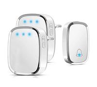 Aoreun Timbre Inalámbrico Exterior Impermeable, Timbre impermeable con indicador LED, 4 Volumen, 36 Melodías, Alcance a 300m,1 Transmisor y 1 Receptores, para Oficina, Hotel, Casa y Más - Blanco
