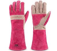 AOUCHI Guantes de soldadura para hombre, guantes de jardinería, trabajo en el patio para mujeres, guantes largos ignífugos y resistentes al calor (rojo rosa, XS)