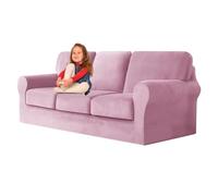 AOXIANGGE Ektorp - Funda de sofá elástica de Terciopelo con cojín para Respaldo de Asiento, Lavable, Antideslizante (Rosa, Grande, 3 plazas, 7 Unidades)