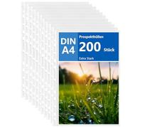 APACALI Fundas Transparentes A4, 200 Unidades, 0,06 mm, con Perforación, Extra Fuertes, Apertura Superior, Material Polipropileno (PP), Paquete Grande