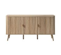 CALICOSY - Mueble aparador con 3 puertas, acabado en imitación madera de roble y frentes con paneles, modelo B150 cm - MAHO